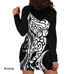 New Zealand Eel Hoodie Dress Tuna Aotearoa Maori Patten Black