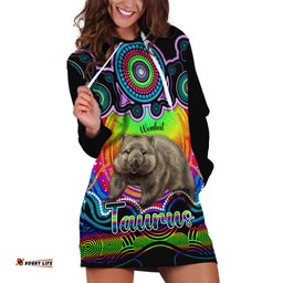 Personalised Australia Taurus Wombat Zodiac Hoodie Dress Auz Astrology Aboriginal Rainbow
