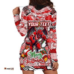 Custom Dragons Rugby Merry Christmas Hoodie Dress Indigenous Australian Art