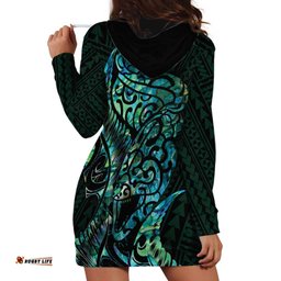 New Zealand Eel Hoodie Dress Tuna Aotearoa Maori With Paua Shell Turquoise