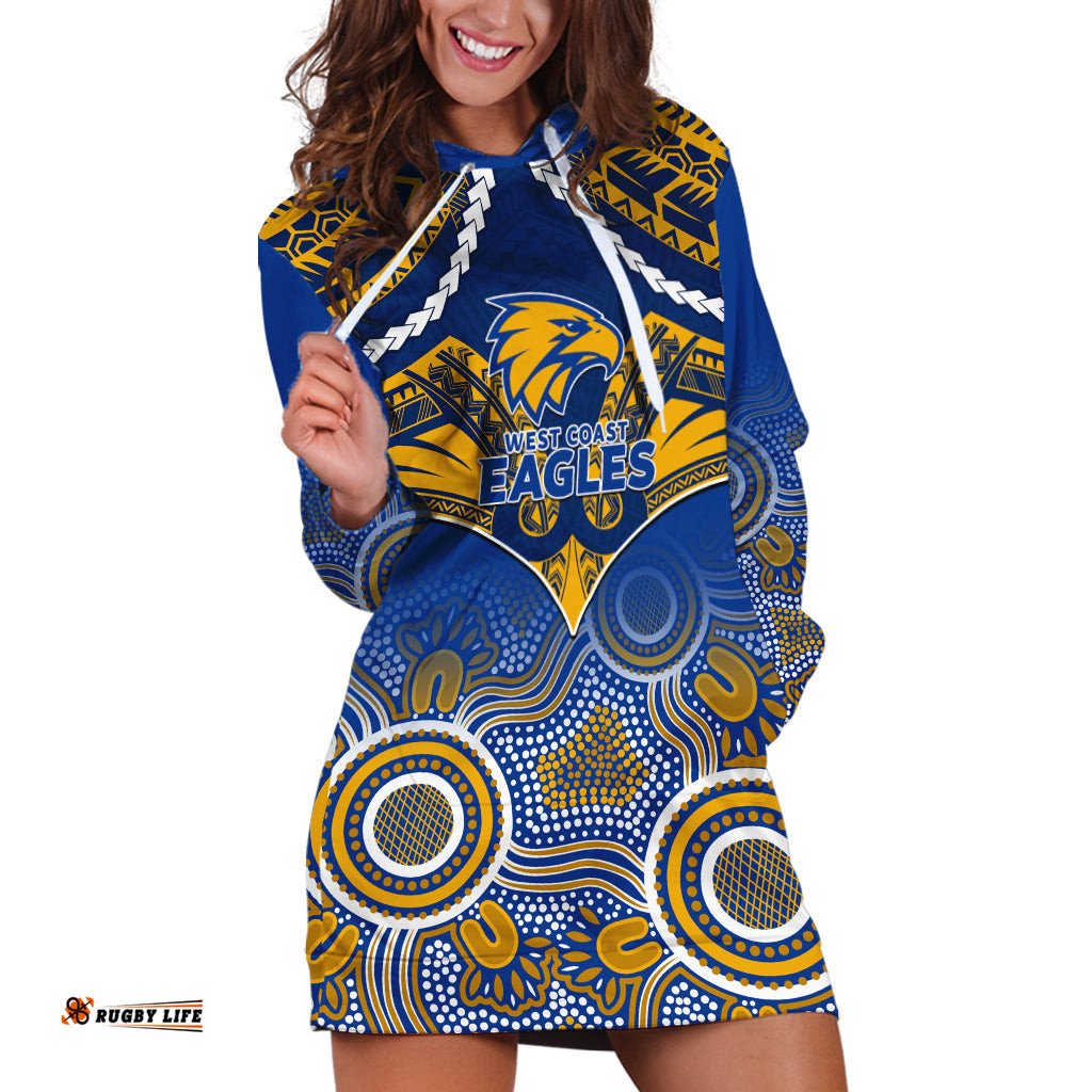 Personalised West Coast Football Hoodie Dress Eagles Aboriginal Mix Polynesian Pattern