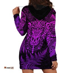 Personalised New Zealand Rugby Hoodie Dress Silver Fern All Black Mix Ta Moko Purple Style