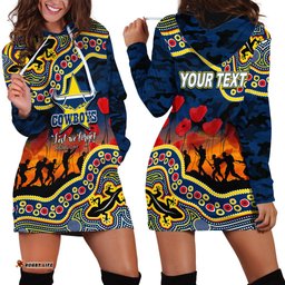 Custom Personalised Anzac Day NRL Cowboys Hoodie Dress Aboriginal Lizard Patterns