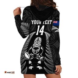 Custom New Zealand Aotearoa Rugby Hoodie Dress NZ Tiki With Maori Fern World Cup Black Version