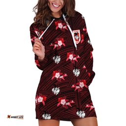 Custom Text And Number Dragons Rugby Hoodie Dress Polynesian Tribal Mix Tropical Hawaiian Style