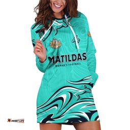 Personalised Australia Soccer Matildas Hoodie Dress Kangaroo Tornado Turquoise