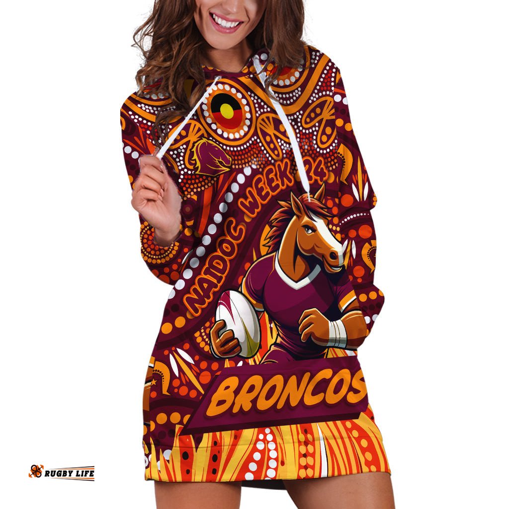 Custom Australia NAIDOC Week 2024 Hoodie Dress Brisbane Broncos Mascot Keep The Fire Burning