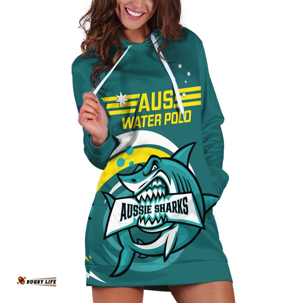 Custom Australia Water Polo 2024 Hoodie Dress Aussie Shark Sporty Version