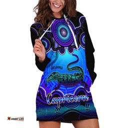 Personalised Australia Capricorn Goanna Zodiac Hoodie Dress Auz Astrology Aboriginal Blue