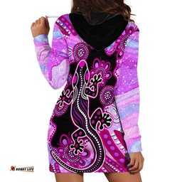 Australia Hoodie Dress Aussie Opal Pattern With Lizard Aboriginal Art Pink
