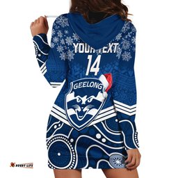Custom Geelong Football Christmas Hoodie Dress Merry Xmas Mix Aboriginal Art