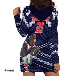 Custom Roosters Rugby Polynesian Tribal Hoodie Dress