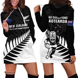 New Zealand Silver Fern Rugby Hoodie Dress All Black Go Champions Maori Pattern