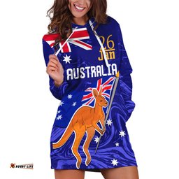 Proud To Be Australia Day Hoodie Dress Kangaroo with Flag Color