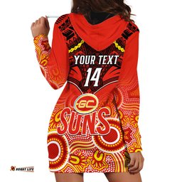 Personalised Gold Coast Football Hoodie Dress Suns Aboriginal Mix Polynesian Pattern