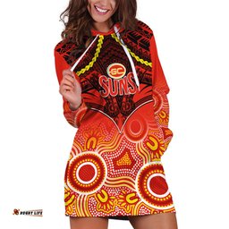 Personalised Gold Coast Football Hoodie Dress Suns Aboriginal Mix Polynesian Pattern