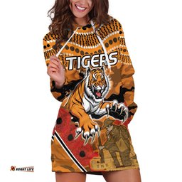 Custom Wests Tigers Rugby ANZAC Hoodie Dress Aboriginal and Army Patterns