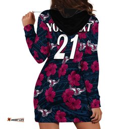 Custom Text And Number Sea Eagles Rugby Hoodie Dress Polynesian Style With Hibiscus