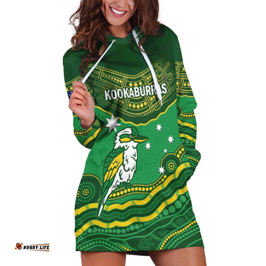 Custom Australia Kookaburras Hoodie Dress Indigenous Art