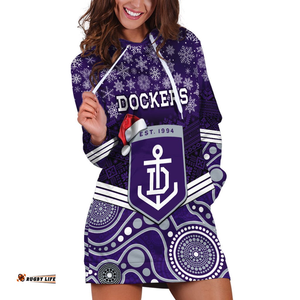 Custom Dockers Football Christmas Hoodie Dress Merry Xmas Mix Aboriginal Art