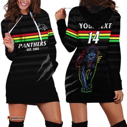 Custom Text And Number Penrith Panthers Rugby Hoodie Dress The Riff Est 1966 Black Sporty
