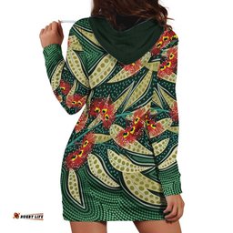 Australian Native Eucalyptus Plant Hoodie Dress Aboriginal Dot Art