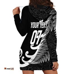 Personalised New Zealand Rugby Hoodie Dress Aotearoa Silver Fern Koru Maori Style