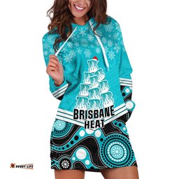 Custom Brisbane Heat Cricket Christmas Hoodie Dress Merry Xmas Indigenous Art