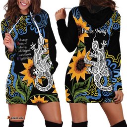 Australia Autism Awareness Hoodie Dress Brave Strong Aussie Lizard Aboriginal Art