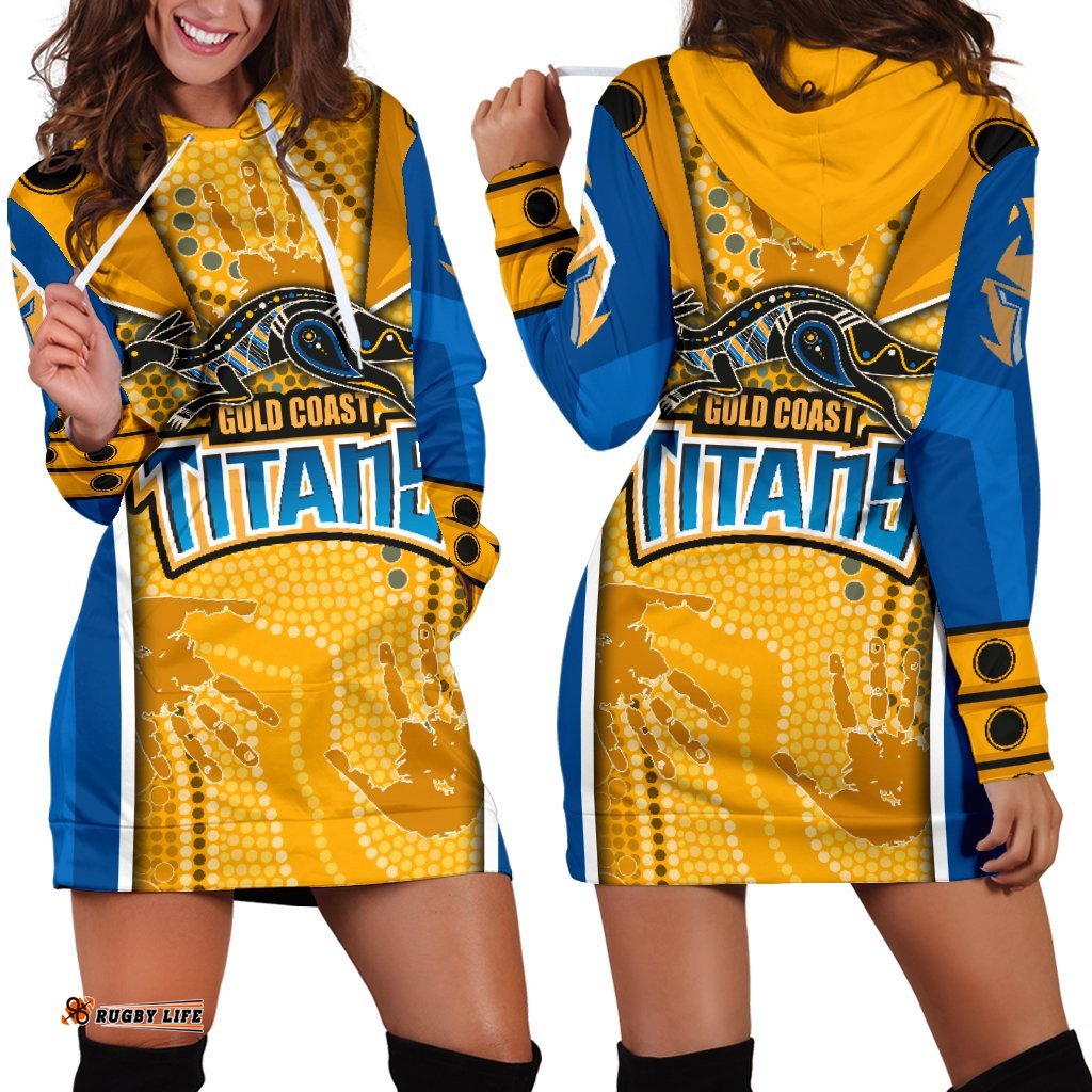 Titans Women's Hoodie Dress Gold Coast Aboriginal Armor Version