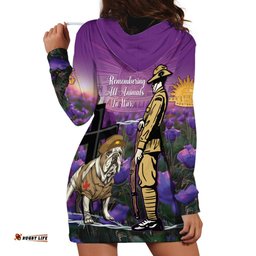 Australia Dog Heroes ANZAC Hoodie Dress Remembering All Animals In War Purple Poppies