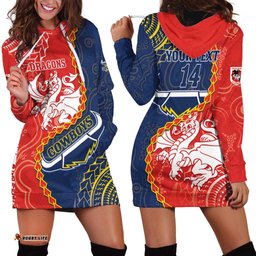 Custom Dragons And Cowboys Rugby Hoodie Dress Aboriginal Mix Polynesian Pattern