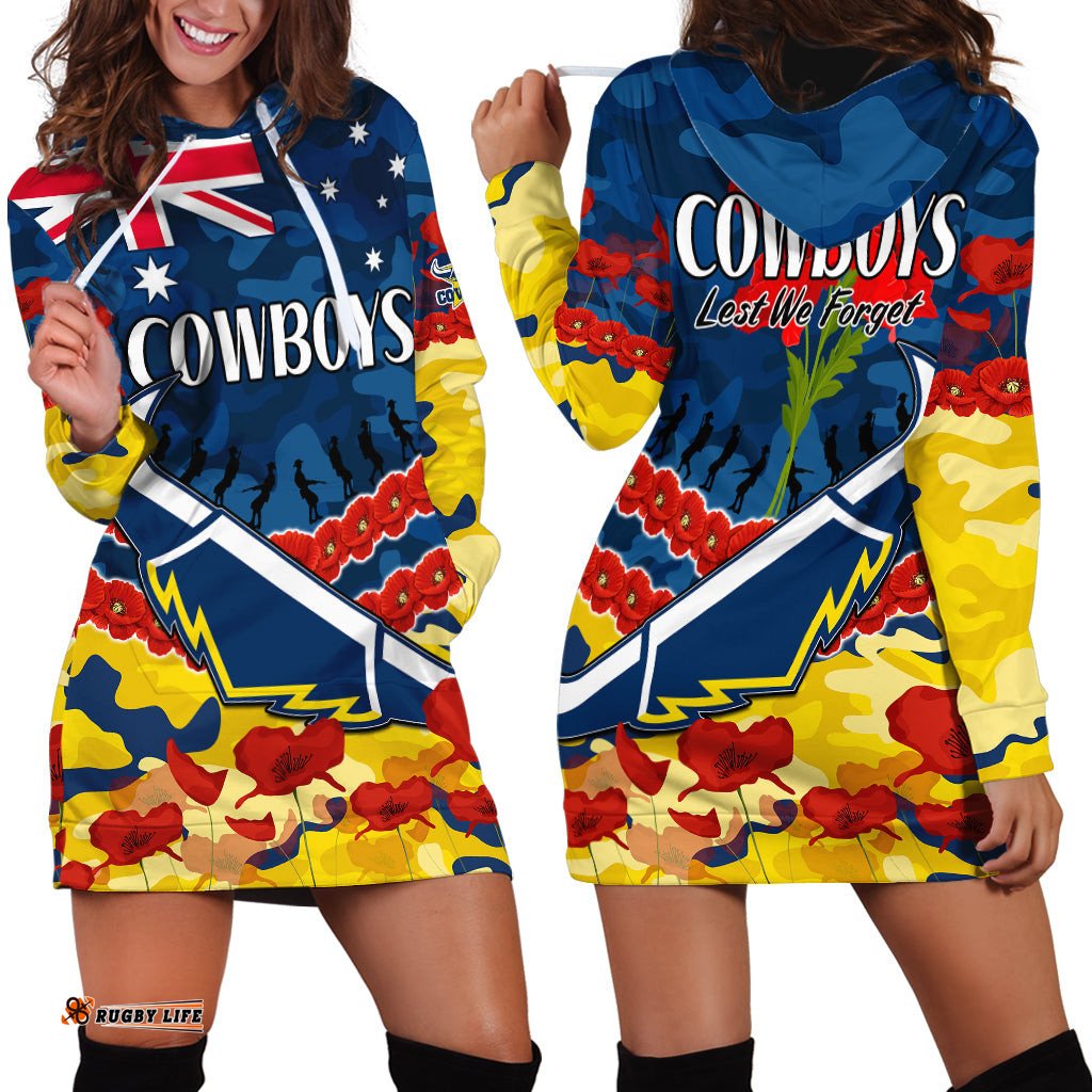 Cowboys Rugby ANZAC Hoodie Dress Lest We Forget