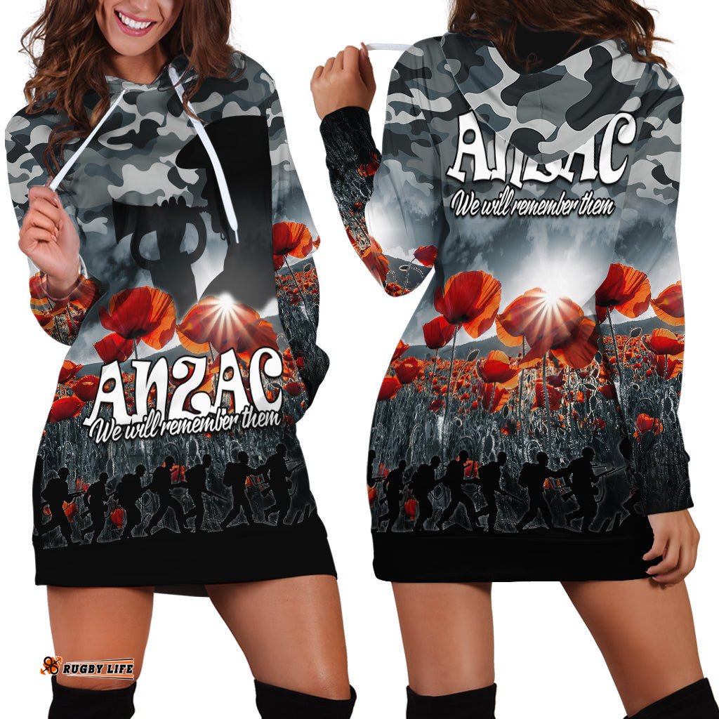 Anzac Day Hoodie Dress Soldier Poppy Vibe