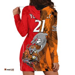 Custom Text And Number NRL Half Dolphins and Half Tigers Hoodie Dress Sporty Style