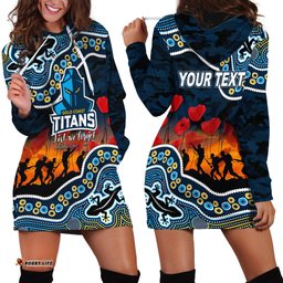Custom Personalised Anzac Day NRL Titans Hoodie Dress Aboriginal Lizard Patterns