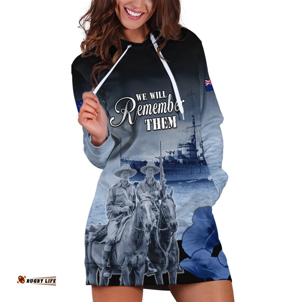 New Zealand ANZAC Day Hoodie Dress HMNZS Achilles We Will Remember Them