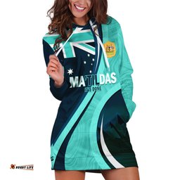 Matildas Soccer Hoodie Dress 2024 Happy Australia Day Kangaroo Aussie Proud Turquoise