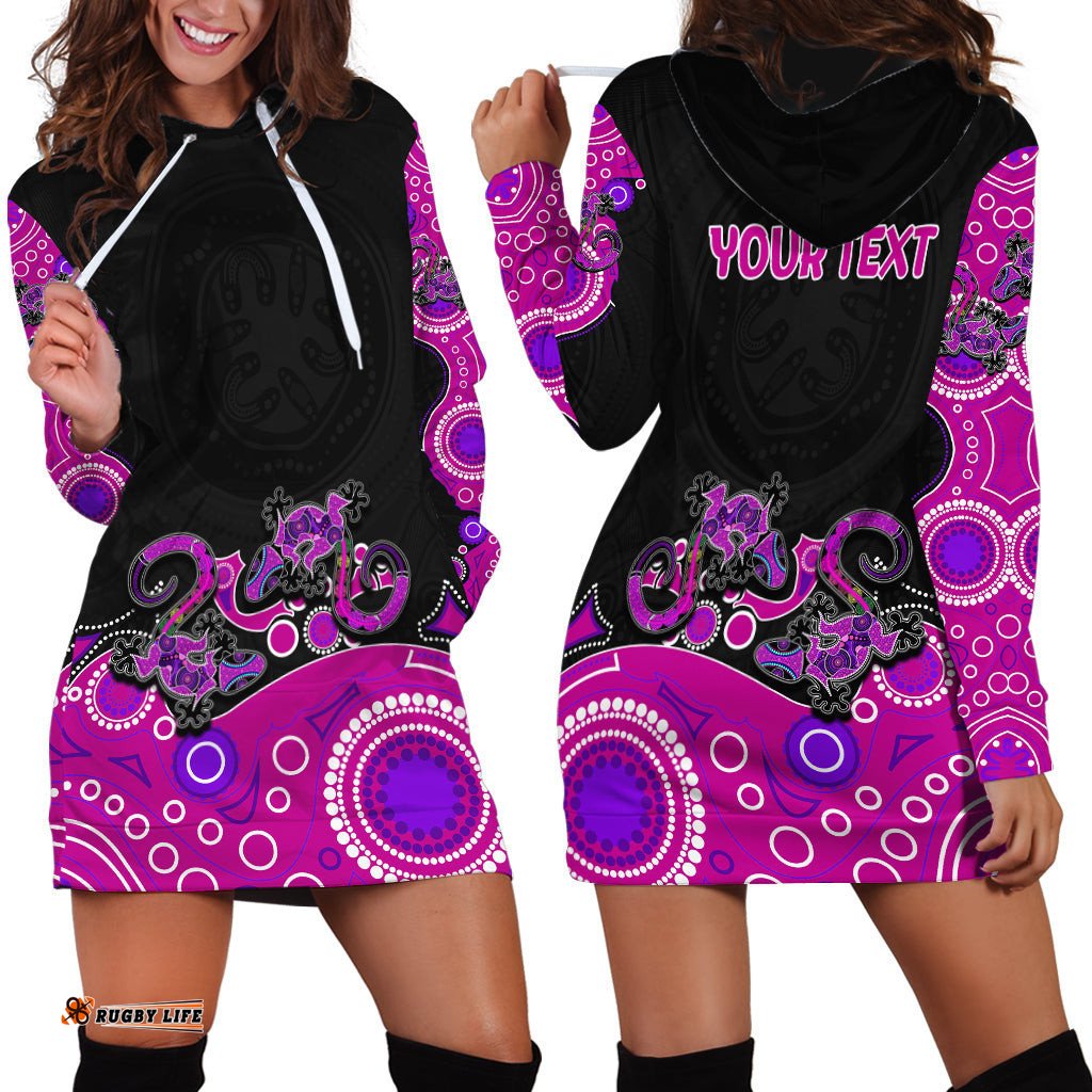 Australia Aboriginal Hoodie Dress Lizard Pink