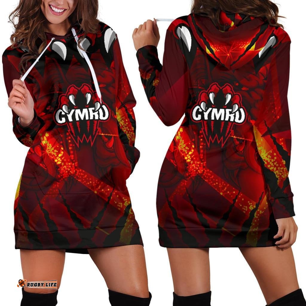 Wales Women'S Hoodie Dress Welsh Dragon