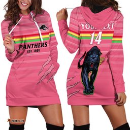 Custom Text And Number Penrith Panthers Rugby Hoodie Dress The Riff Est 1966 Pink Sporty