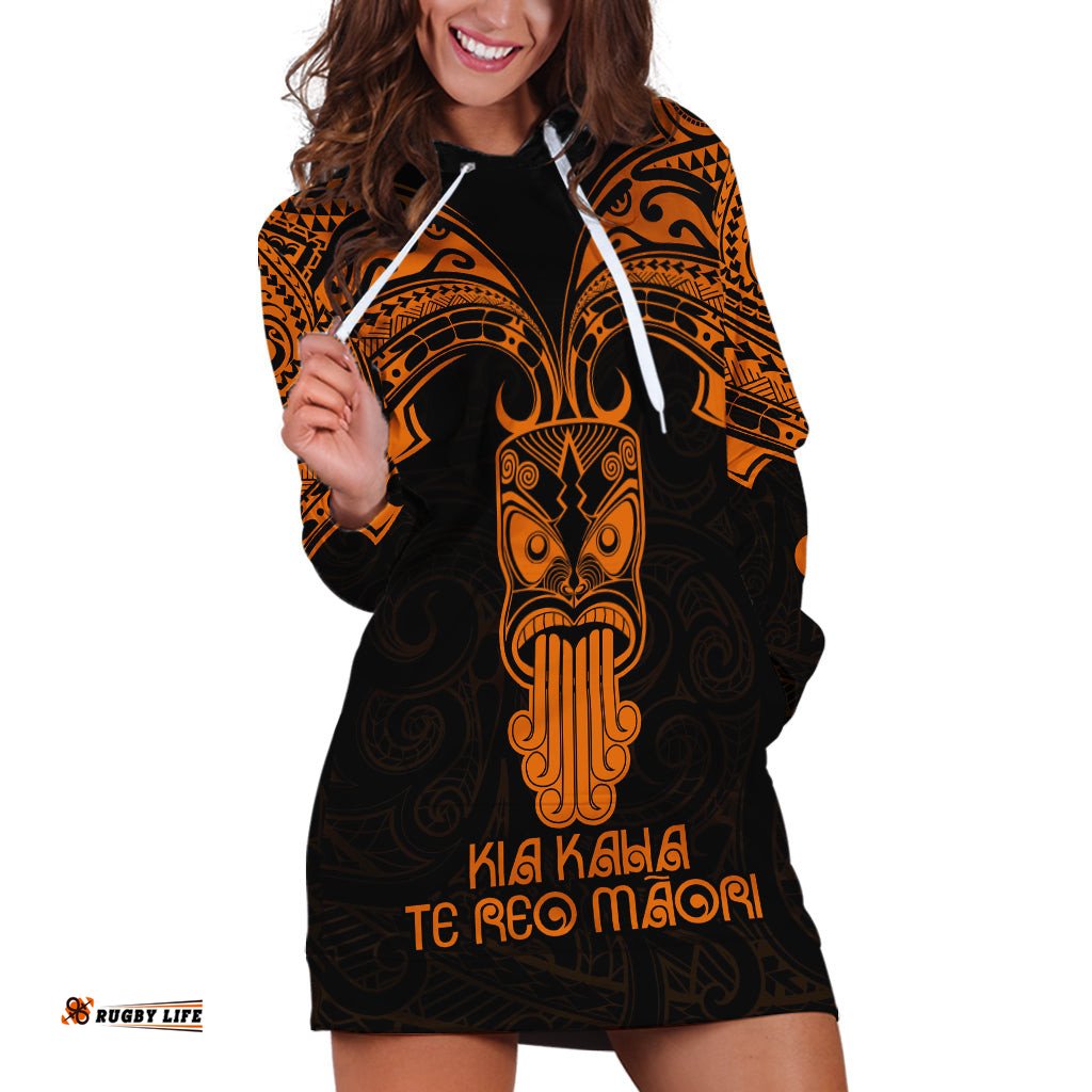 Personalised New Zealand Te Reo Maori Hoodie Dress Kia Kaha Maori Language Week Gold Style