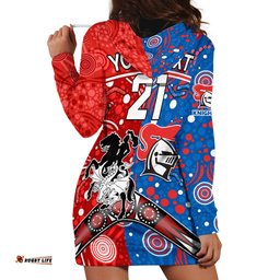 NRL Knights and Dragons Together Hoodie Dress Boomerang Indigenous Dots