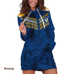 Custom Text And Number Parramatta Eels Rugby Hoodie Dress Simple Hawaiian Palms Leaf