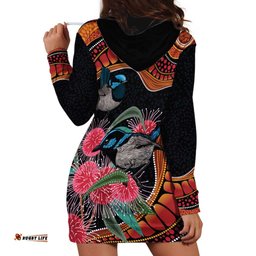 Hakea Flower And Fairy Wren Australia Hoodie Dress Aboriginal Art