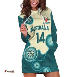 Custom Australia Boomers Hoodie Dress Aboriginal With Marble Pattern Cyan