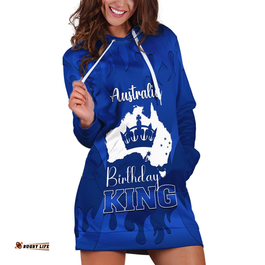 Australia King Birthday Hoodie Dress Australian Map With Crown Blue Version