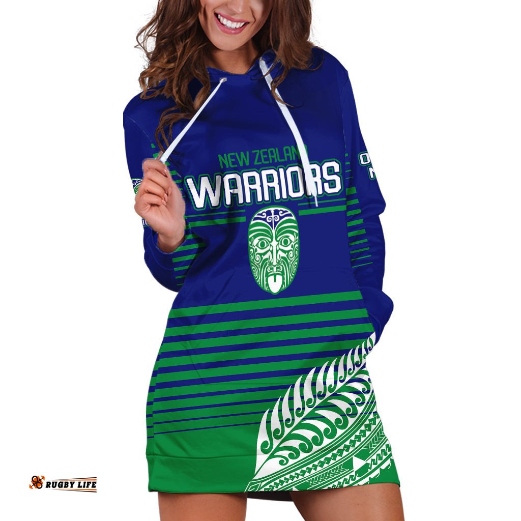 Custom Warriors New Zealand Rugby Hoodie Dress Maori Face Ta Moko Simple Style