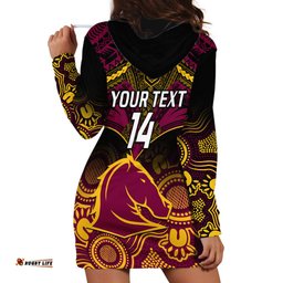 Personalised Brisbane Rugby Hoodie Dress Brisbane 1987 Aboriginal Mix Polynesian Pattern