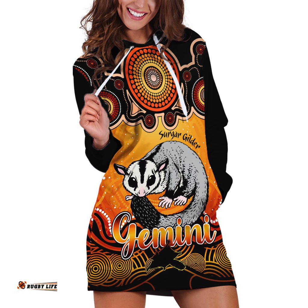 Personalised Australia Gemini Sugar Gilder Zodiac Hoodie Dress Auz Astrology Aboriginal Red